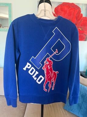 Polo Ralph Lauren Boys Fleece Sweatshirt Blue Pony Top Size 10/12